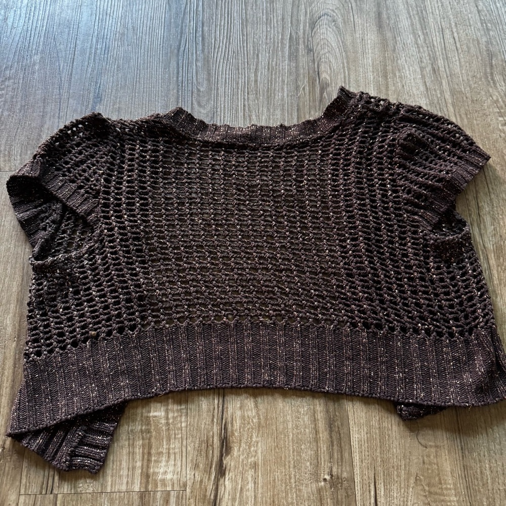 Y2K Brown metallic Knit cropped cardigan size small - Picture 3 of 3
